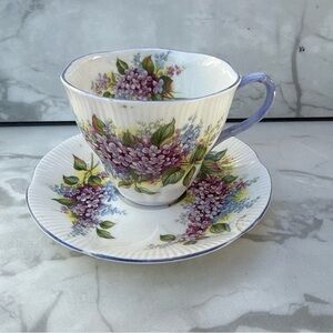 Royal Albert Lilac Floral Teacup and Saucer Set in Purple and Green